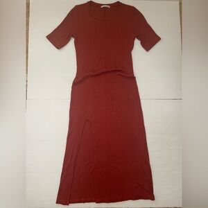Reformation Olympia Dress Rust Ribbed Midi Size Small